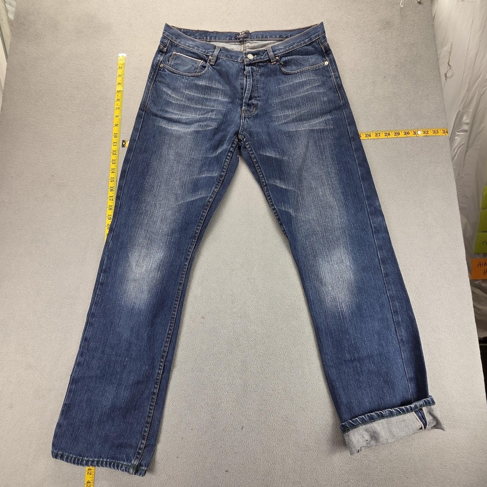 Paul Smith Jeans‎ Mens 34x33 Blue Selvedge Regular Straight Whiskers Honeycomb